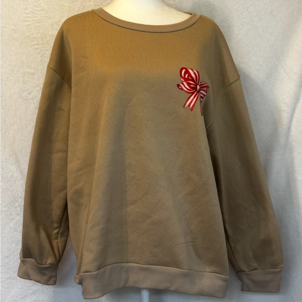 #1260 Tan Sweatshirt with Red Accents for the Hoildays Size 1X